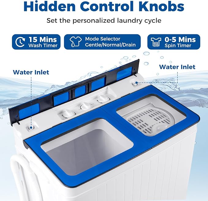 Giantex Portable Washing Machine, 26LBS Twin Tub Mini Compact Laundry Washer Spinner Combo with Drain Pump, 18Lbs Washer and 8Lbs Spinner for Apartments, RVs, Dorms, Blue+White