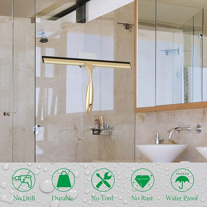 Stainless Steel Squeegee for Shower Doors, All-Purpose Shower Squeegee for Bathroom, Window and Car Glass, 14 Inches Brushed Gold