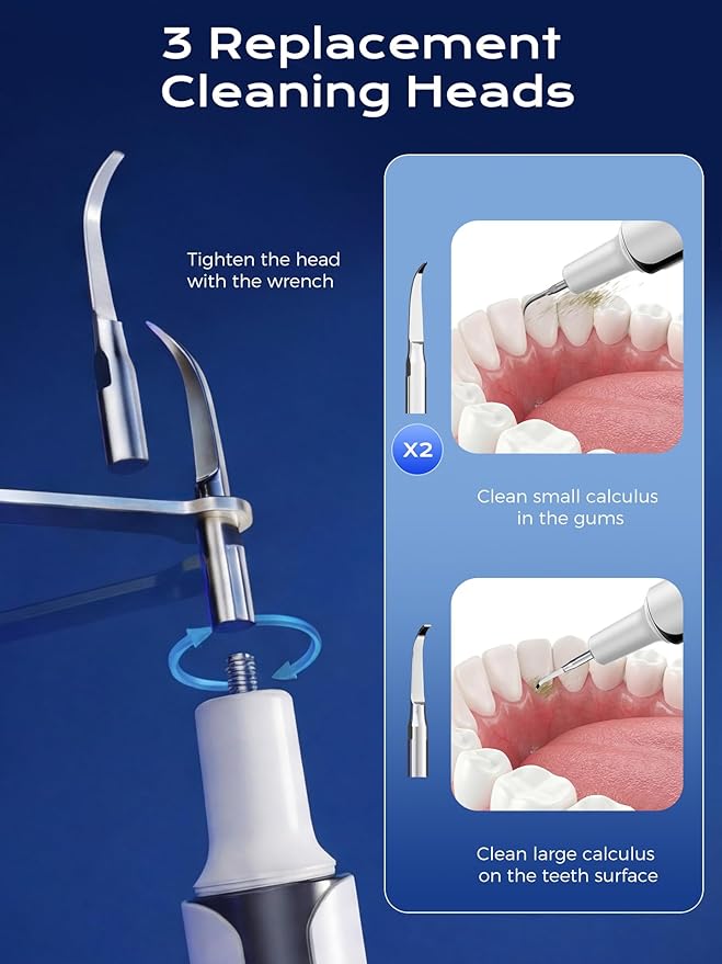Plaque Remover for Teeth, 4-Mode Electric Tartar Remover with LED Light, Rechargeable Teeth Cleaning Kit, Dental Tools Set with 3 Replaceable Heads