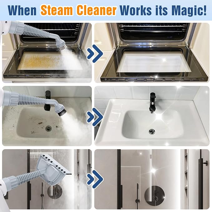 Handheld Steam Cleaner, versatile and portable design, comes with a safety lock and a 10-piece accessory set to easily remove dirt and grease (white).
