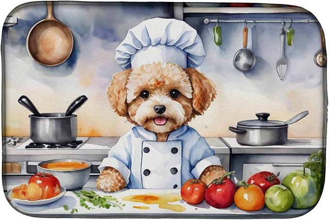 Caroline's Treasures DAC6284DDM Maltipoo The Chef Dish Drying Mat Absorbent Dish Drying Mat Pad for Kitchen Counter Dish Drainer Mat for Countertop, 14 x 21", Multicolor