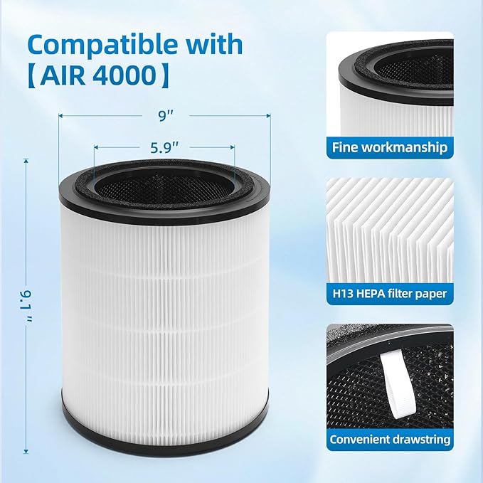 4000 Replacement Filter Compatible With BOSCH 4000 Air Purifier,3-In-1 HEPA Activated Carbon Filter 2 Pack