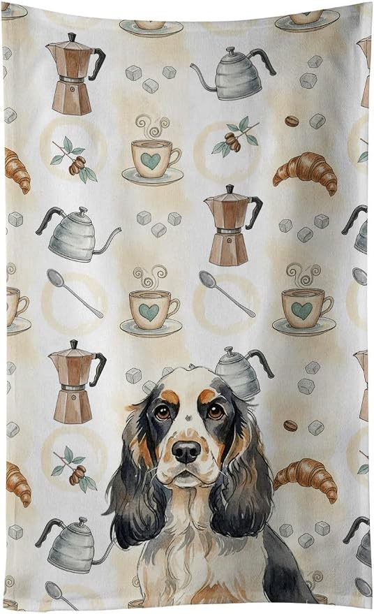Caroline's Treasures Parti Cocker Spaniel Coffee Bar Kitchen Towel Velour Plush Front and Cotton Loop Back Machine Washable