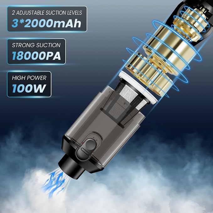 Cordless Car Vacuum Cleaner with Removable Battery as 35W Power Bank, 6-in-1 Handheld Vacuum Blower Set,18000PA Mini Vacuum Cleaner 6000mAH with Brushless Motor for Car Home -1 Battery