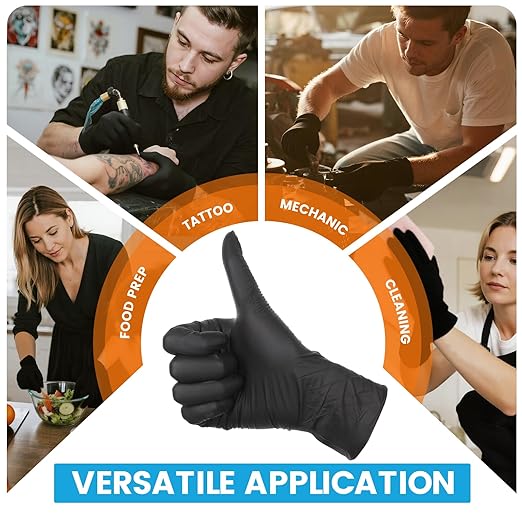 ANBOSON Nitrile Gloves ISO 13485 - Food Gloves - Textured Finger 2X Grip Powder Free and Latex Free 6 Mil Rubber Gloves for Chef, Fisher, Butcher - Kitchen, Hotel and Bakery - Medium, Black of 100 Pcs