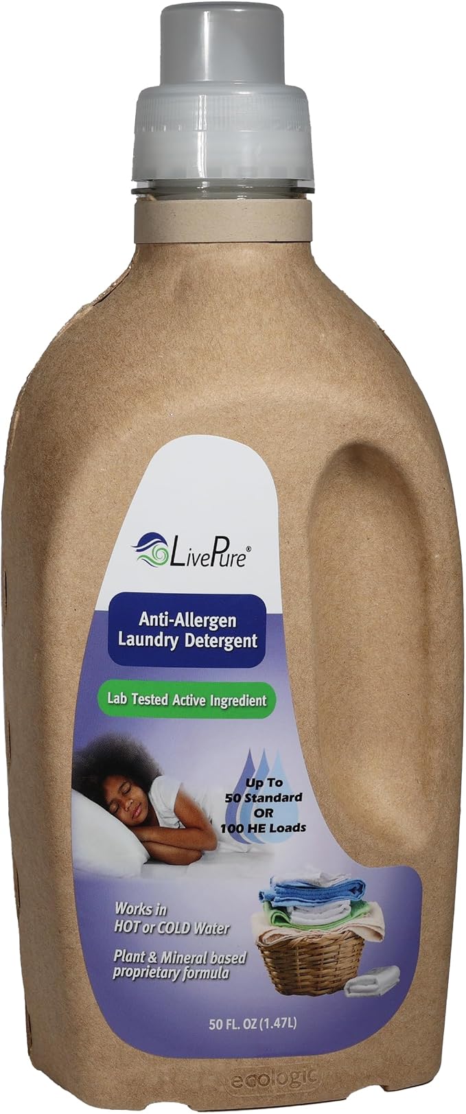 LivePure Anti-Allergen 50 OZ Laundry Detergent for Dust Mites, Pet Dander, Allergies.