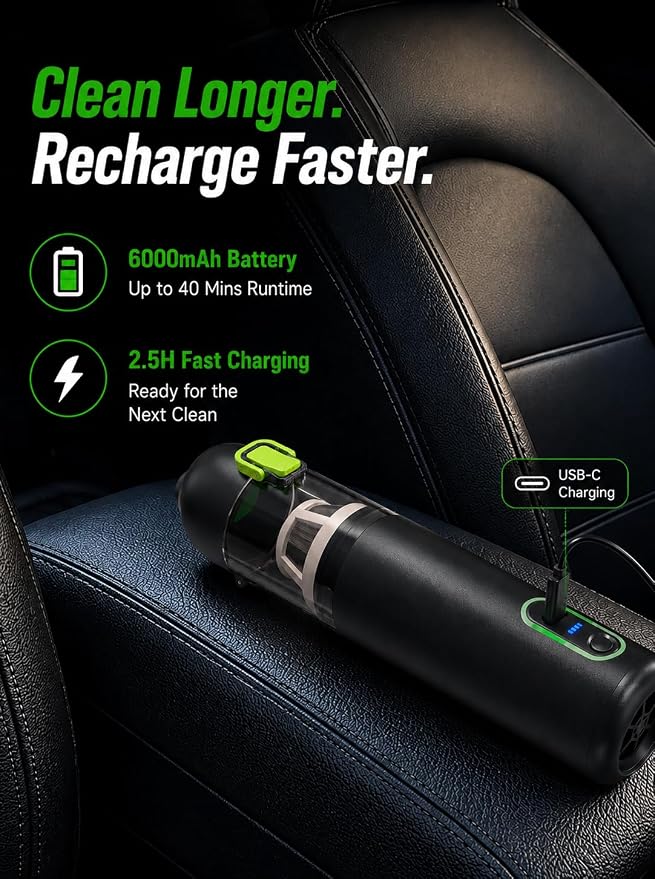 Car Vaccum, COMVIX VC28 Handheld Vacuum, 4-in-1 Mini Vacuum Cleaner with 20000pa Suction Power, Rechargeable Vacuum with 3 Suction Modes, Portable Cordless Vacuum for Car, Home, Office Desk, Keyboards