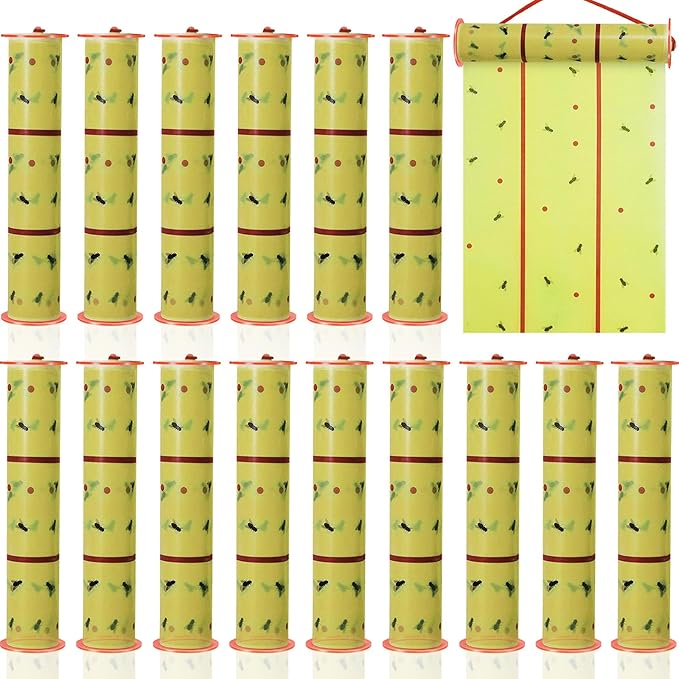 Qualirey Giant Sticky Fly Traps, Fly Strips for Indoor Outdoor Hanging Flying Tapes Non Toxic Ribbon Fruit Gnat Killer for Mosquito Plants House Horse Stable(30 ft,Fluorescent Green,15 Pcs)