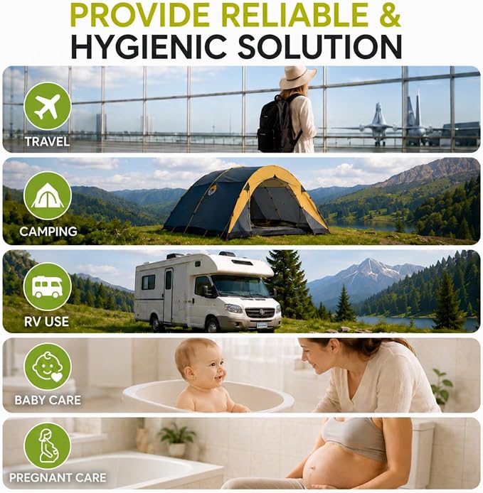 Portable Bidet for Travel – Electric High Pressure Rechargeable Bidet for Women & Men, 2.5L Bottle, 1600mAh Battery, 1300ML/min Strong Flow, Waterproof Personal Hygiene Sprayer for Travel & Home