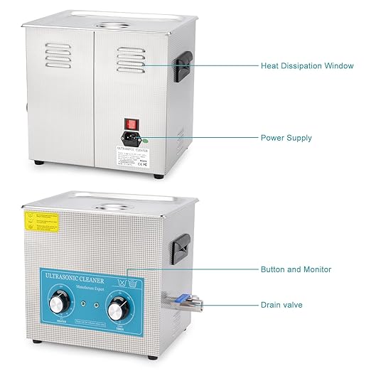 stonylab Ultrasonic Cleaning Machine, 304 Stainless Steel All-Purpose Ultrasonic Cleaner with Mechanic Control Panel of Heating and Timer for Laboratory 40kHz 110V, 10L