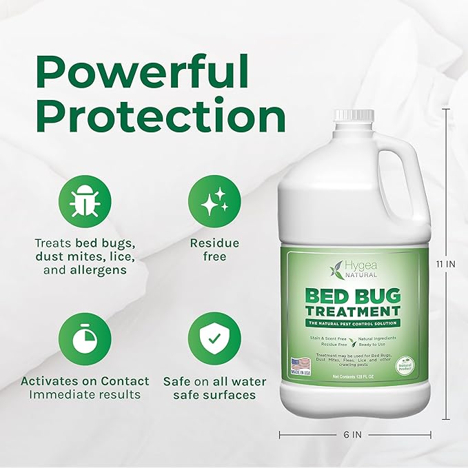Hygea Natural Lice, Mite, and Bed Bug Killer Natural Spray - Child & Pet Friendly - Immediate Results - Stain & Odor Free (128 Ounce)