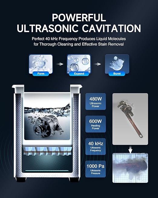 CREWORKS 22L Digital Ultrasonic Cleaner with Degas Gentle Modes, 5.8 gal. Ultrasonic Cleaning Machine, 480W Professional Ultrasound Cleaner with 600W Heater & 30 min Timer for Auto Machine Parts Tools
