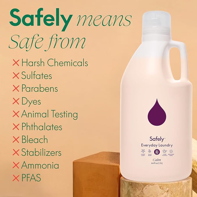 Safely Everyday Laundry Detergent Liquid Soap,Calm 4 Pack–Plant Powered,Natural & Highly Concentrated-Fight Stains & Wash Away Dirt, Impurities While Preserving Colors, Gentle On Skin, 64 fl oz Each