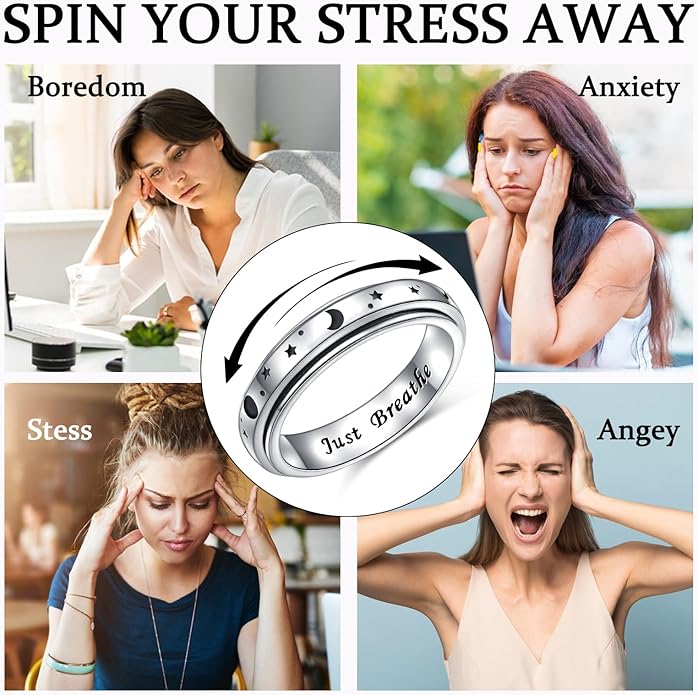 Ladytree Spinner Fidget Anxiety Ring,925 Sterling Silver Stress Relief Worry Ring,Platinum Plated ADHD Autism Jewelry,Birthday Mom Gift for Women