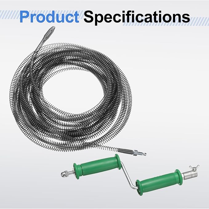 HARFINGTON Plumbing Drain Auger 3/8" (10mm) Dia. 49ft Manual Toilet Snake Flexible Drain Cleaner Tool with Drill Connector Spring Unclog Hair for Bathroom Kitchen Toilet Bathtub Sewer Sink