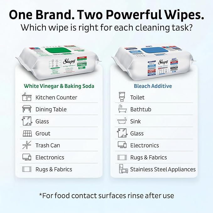 Sleepy Easy Clean XL Multi Surface Cleaning Wipes (600 Count) – Natural Vinegar & Baking Soda Formula – Jumbo 8"x8" All Purpose Wet Wipes for Kitchen, Bathroom, Glass & Electronics – No Streak