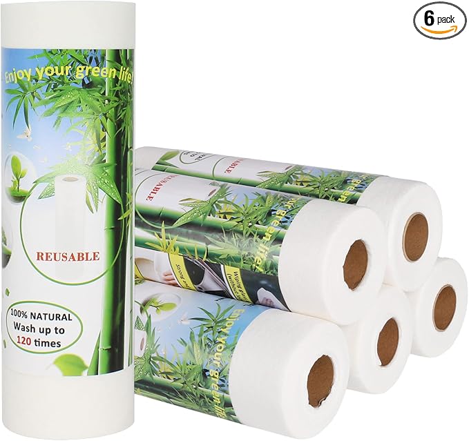 Bamboo Paper Towels Replacement Set of 6 Rolls 120 Sheets Heavy Duty Machine Washable Reusable Paper Towels for Kitchen and Daily Use(11x12”)