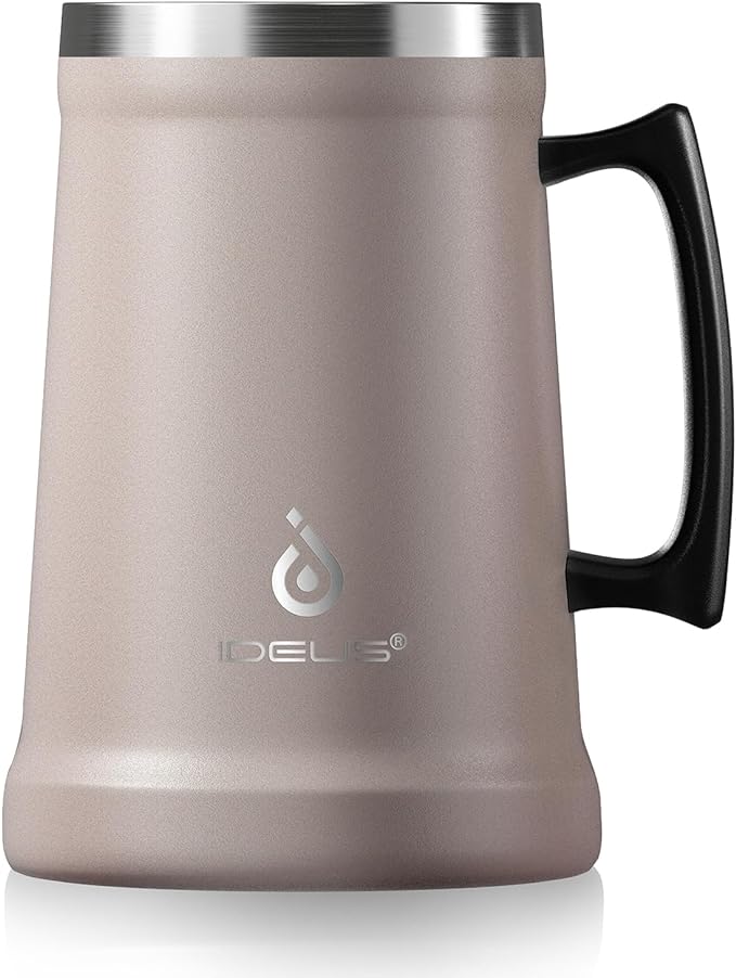 Ideus Insulated Beer Stein, 24/32oz Stainless Steel Double Walled Beer Mug Giant Bar Drinkware Metal Beer Cup with Big Grip Handle (Dusty Pink, 34oz (1,000ml))