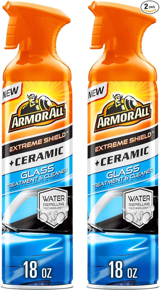 Armor All Extreme Shield + Ceramic Glass Treatment and Cleaner, Car Glass Cleaner Spray and Water Repellant, 18 Oz Each, 2 Pack