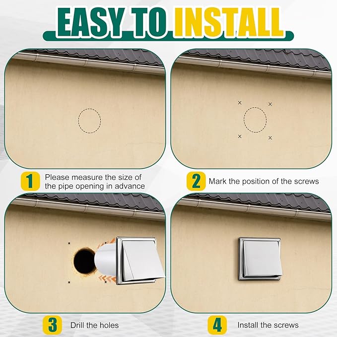 6 Inch Exterior Wall Vent Cover, 304 Stainless Steel Vent Hood with Non Return Flap, Bird Guard Mesh & Sealing Gasket, Outdoor Wall Dryer Exhaust Cover with Extension Tube