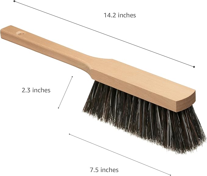Set of 14.2" & 11.2" Medium-Soft + 14.2" & 11.2" Soft Bristles Hand Brooms, Wooden Handles - Ideal for Professional and Domestic Use, Dusting, Sweeping, and Shop Cleaning