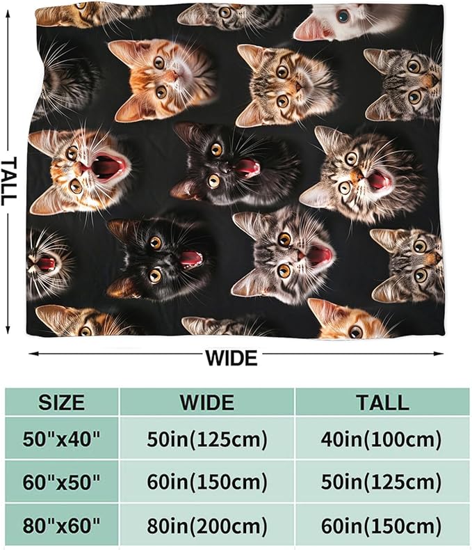 Tijuboni Cats Throw Blanket Cat Gifts for Girls Boys Women Men Kids Adults Soft Flannel Fleece Blanket for Couch Sofa Bed Home Decor 50"x60"