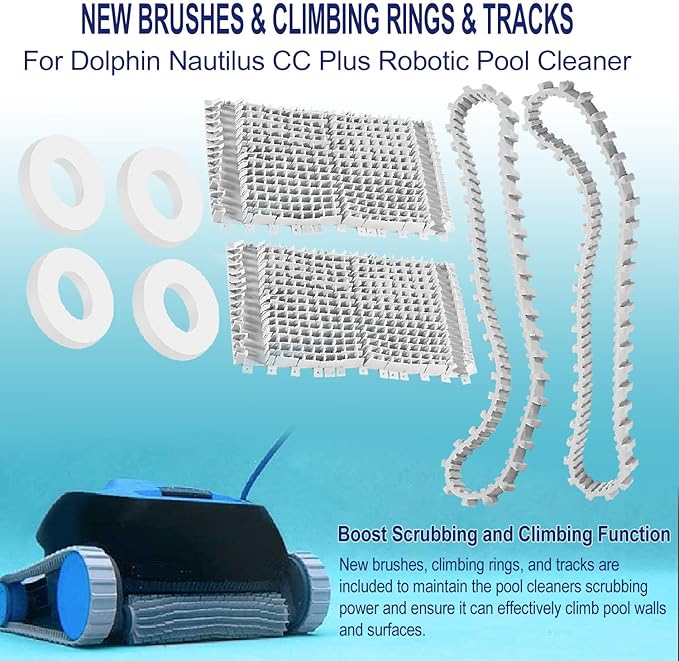 Tune Up Rebuild Kit Replacement Parts w/ 9991433-R4 Ultra Fine Filter Panels, 6101641-R2 Grey Brushes, Climbing Rings, 9985006-R2 Tracks For Maytronics Dolphin Nautilus CC Plus Robotic Pool Cleaner