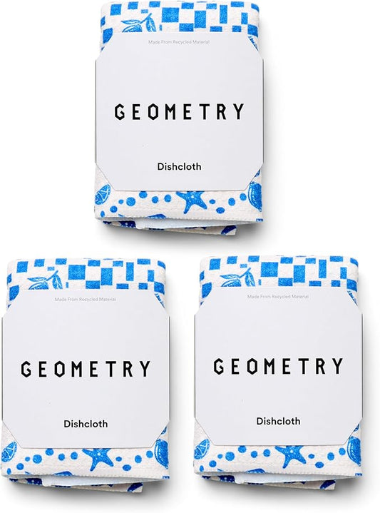 GEOMETRY Dishcloth – Spring & Summer Collection – Quick-Dry, Ultra-Absorbent, Reusable Microfiber Kitchen Towels for Drying & Cleaning - Santorini Tile - 3 Pack
