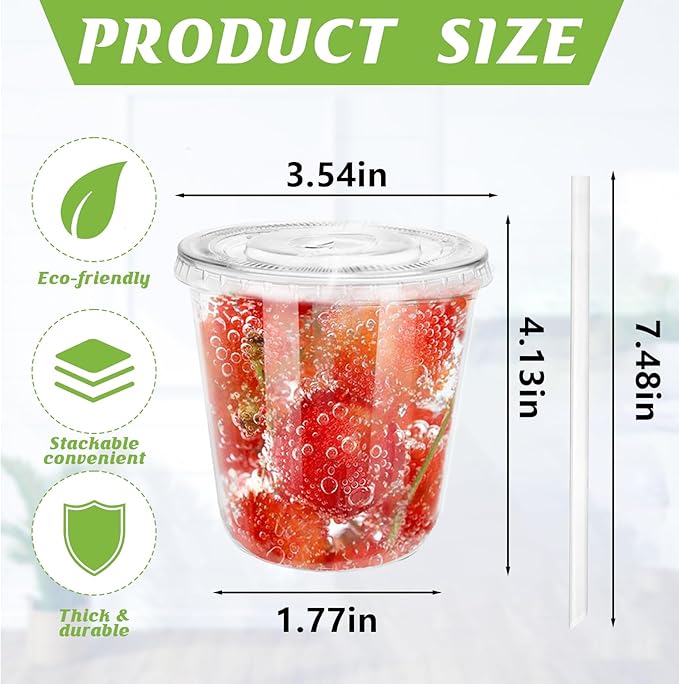 12oz Disposable Stemless Glasses with Flat Lids and Straws,PET Disposable Drinking Cups,Clear Plastic Wine Glasses for Parties Birthday,Wedding,Meeting,Christmas Party Supplies. (50, Transparent)