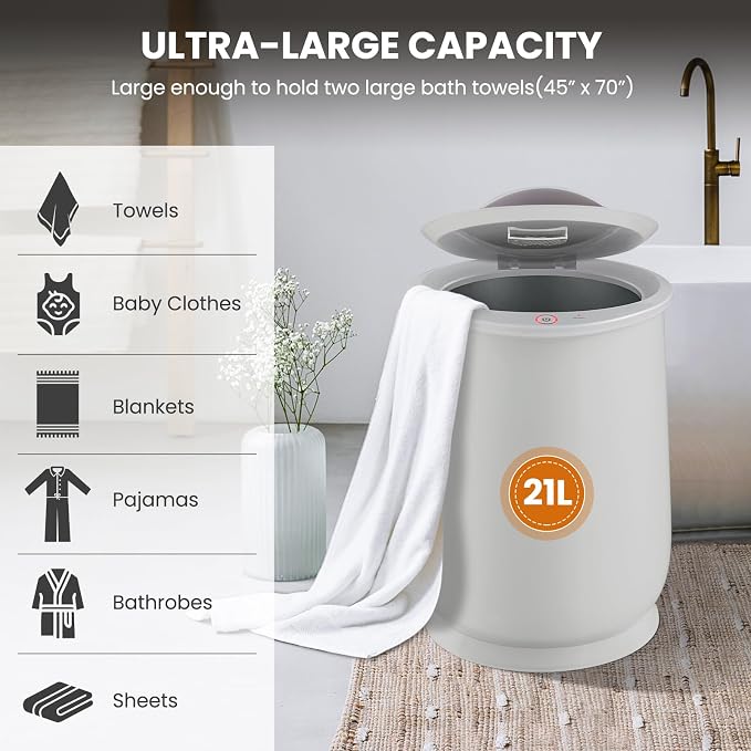 WELLHUT 21L Hot Towel Warmer Bucket, Bathroom Towel Warmers with Fragrance Holder, Insulation Function, Overheat Protection Device & Hot Surface Indicator, Blanket Towel Warmers for Bathroom