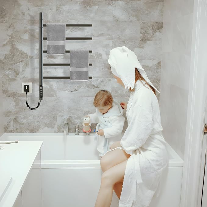 Rotatable Heated Towel Warmer,Plug-in/Hard-Wired Wall Mounted Electric Towel Warmer with Timer and Multi-Stage Temperature Regulation 2-3 Minutes to 131°F (Grey)