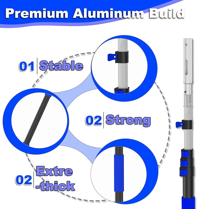 AgiiMan 4-16 FT Telescopic Pool Pole, Swimming Pool Pole with 4 Baffle Locks Durable Aluminium and Vacuum Ports Telescopic Extendable Poles Use with Cleaning Nets, Skimmers, Brushes and More