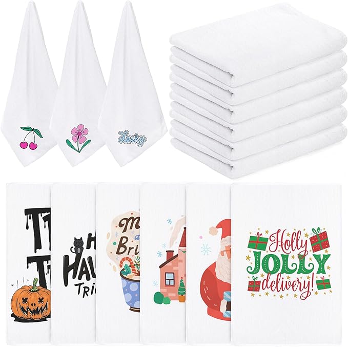 WUWEOT 15 Pack Sublimation Blank Towels, 16 x 24 Inch DIY Microfiber Kitchen Towel, White Soft Bathroom Towels, Easy to Clean Multi Purpose Dish Towel for Cleaning and Decoration