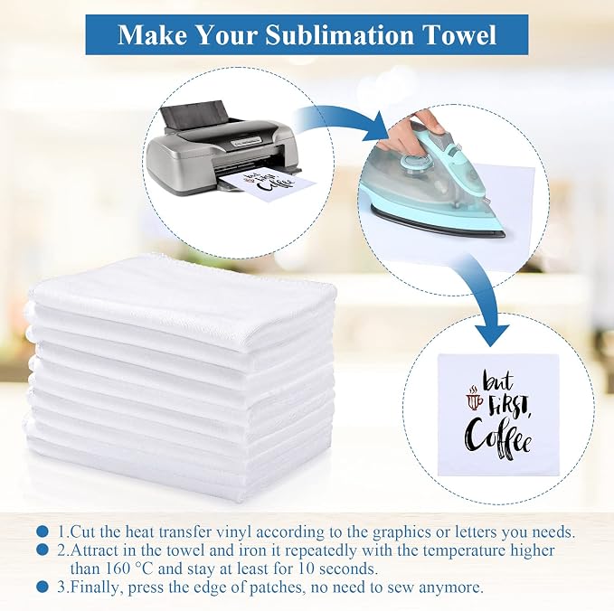 Breling 20 Pieces Sublimation Tea Towels Sublimation Towels Blank for Kitchen 12 x 12 Inch Soft Massage Polyester Absorbent Hand Towel Waffle Weave Microfiber Dish Tea Towel for Sublimations