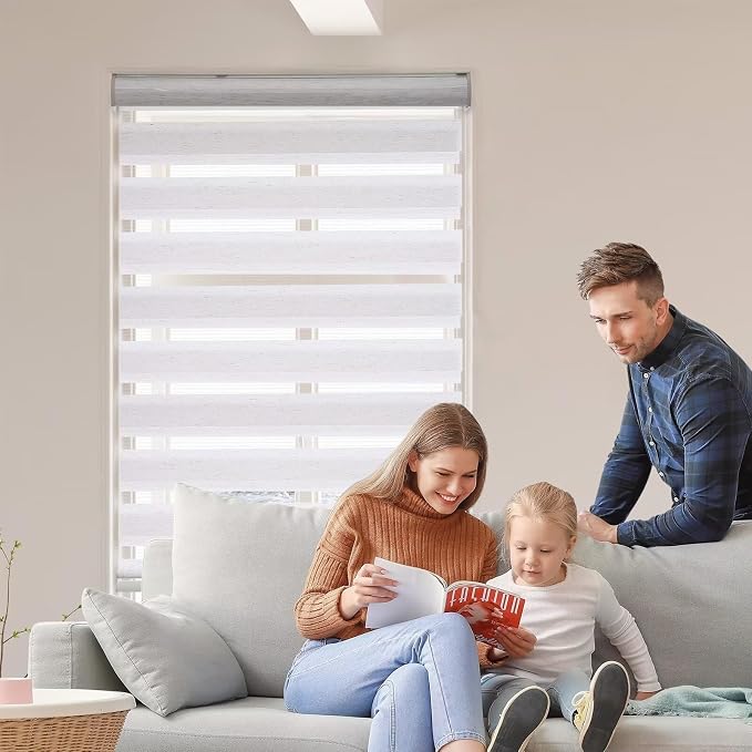 MYshade Roller Shades Zebra Blinds for Indoor Windows Cordless Day and Night Light Filtering Dual Layer Roller Window Blinds & Shades, Easy to Install, Size 41" W x 72" H, Linen Style
