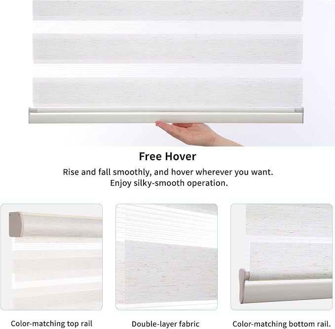 MYshade Cordless Zebra Blinds with Free-Stop Function - Dual Layer Light Filtering & Privacy Sheer Shades for Day and Night - Easy Install Window Shades for Home, Living Room, 36" W x 64" H,Beige