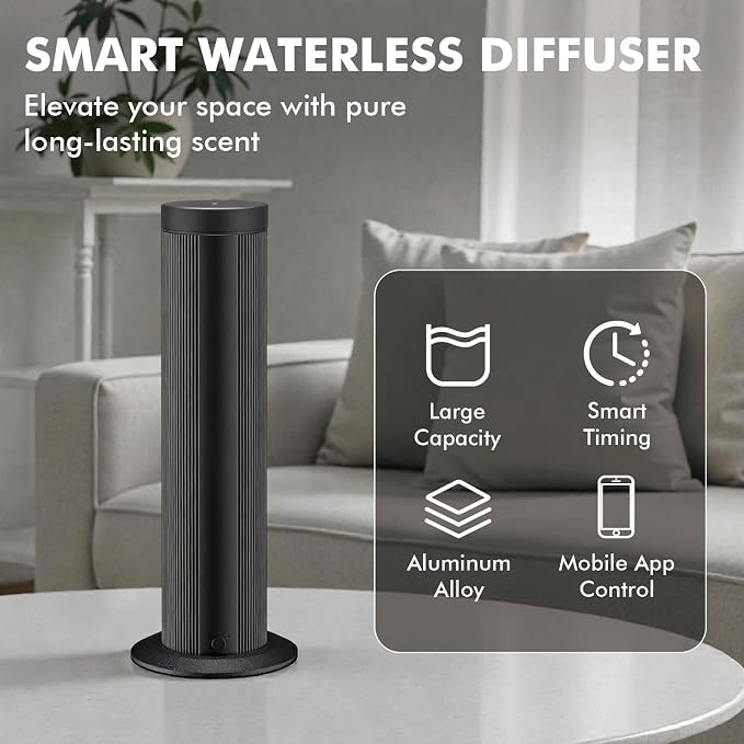 Waterless Essential Oil Diffuser with App Control, Cold-Air Nebulizing Aroma Machine, Covers Up to 1000 Sq Ft, Ultra-Quiet, USB-C Powered
