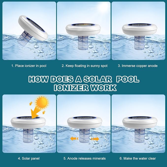 Solar Pool Ionizer - Pool Ionizer for Above Ground & Inground Pools Floating Copper Ionizer Durable Copper Anode Clear Water with Minimal Effort