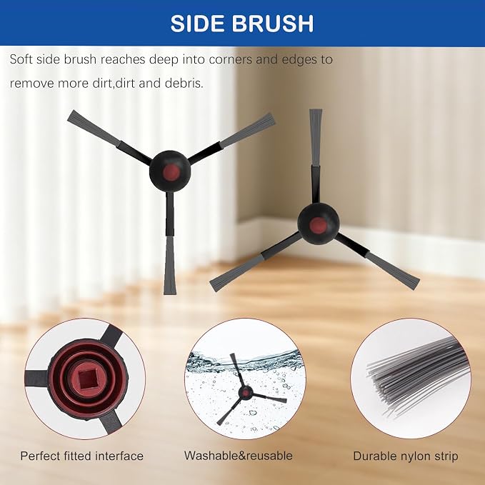 25Pcs Replacement Parts for Yeedi M12 PRO+ Robot Vacuum Cleaner Accessories Kit, Includes 2 Main Brushes, 4 HEPA Filters, 4 Mop Pads, 6 Dust Bags & 8 Side Brushes