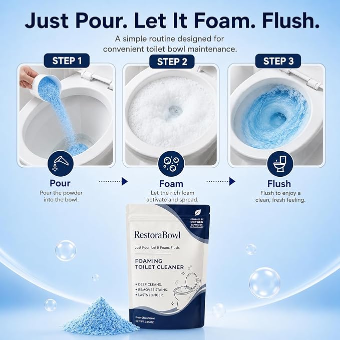 Restorabowl Toilet Cleaner, Professional Foaming Toilet Bowl Cleaner, Just Pour. Let It Foam. Flush. Deep-Cleans Below the Surface, Safe for Porcelain& Septic Systems (2pcs)