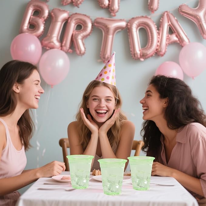 50 Pack Green Clear Plastic Cups 12 oz Disposable Drinking Cups for Wedding Green Birthday Party Supplies