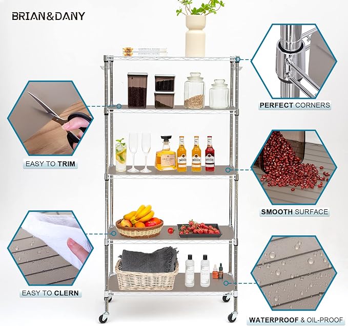 BRIAN & DANY Wire Shelf Liner 14" X 30", Heavy Duty Shelf Liners for Wire Shelving, Waterproof Protector Mats, Set of 5, Charcoal