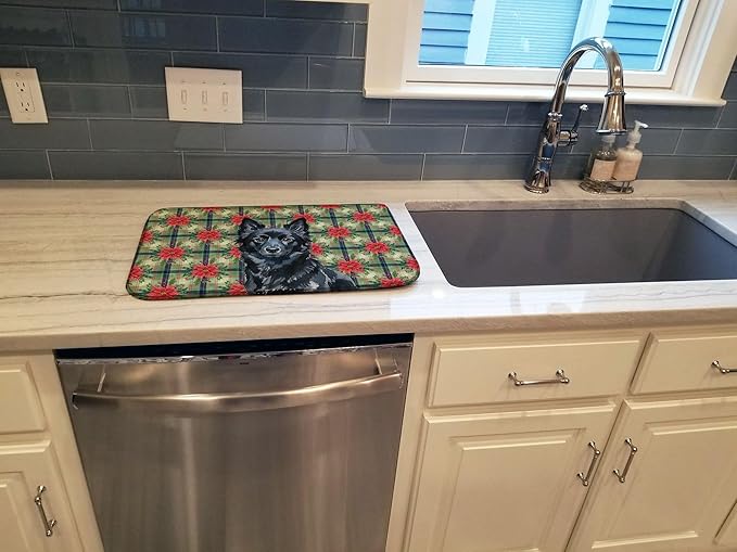 Caroline's Treasures Schipperke Christmas PoinsettIas Dish Drying Mat Absorbent Dish Drying Mat Pad for Kitchen Counter Dish Drainer Mat for Countertop, 14 x 21", Multicolor