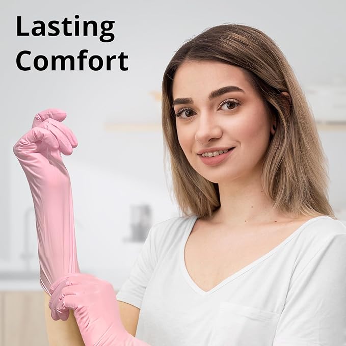 SwiftGrip Disposable Nitrile Dishwashing Gloves, Extended 12 Inches Cuff, 6-mil, Cherry Blossom Cleaning Gloves, Latex-Free
