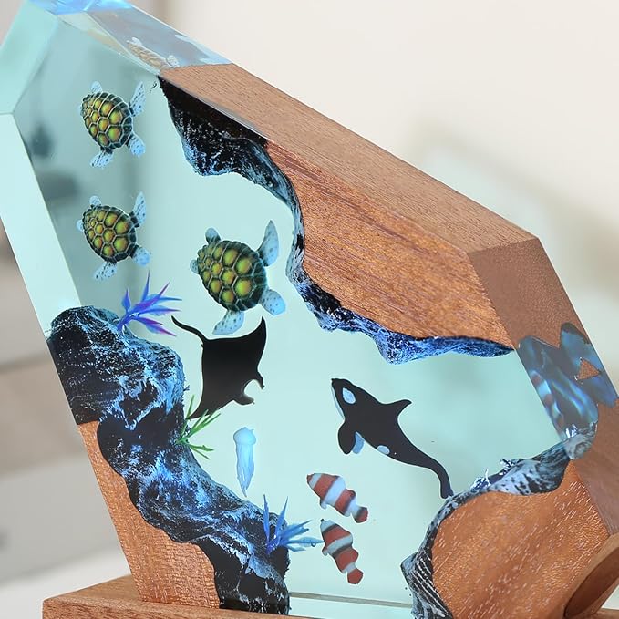 Killer Whale Ocean Resin Lamp, Handmade RGB Ocean Lamp with Wooden Base,Resin Art Lamp for Home Office Decor,Ocean Gifts for Women or Men,Unique Birthday Holiday Gifts for Mom Dad(S 6"X4")