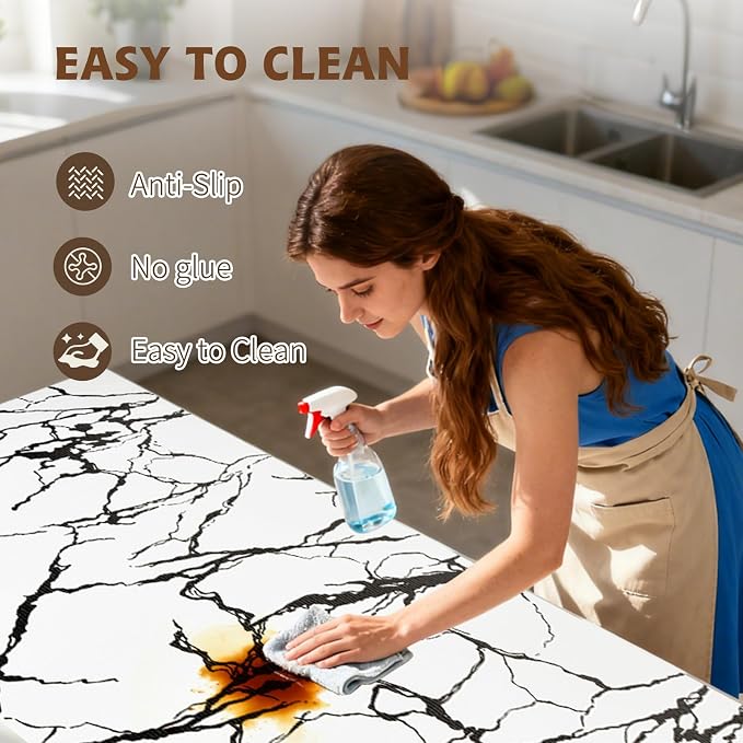 2-Layer Drawer and Shelf Liner for Kitchen Cabinet: 23.6 in X 30 Ft Non Slip Waterproof Shelf Paper Non Adhesive Refrigerator Liners White/Black Marble Easy Liners for Bathroom with Knife Tape Measure