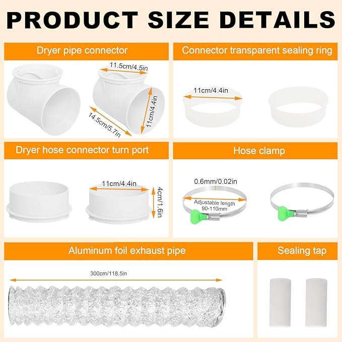 Dryer Vent Hose for Tight Space, Indoor 4in Dryer Vent Vacuum Hose Connector Attachment with Double 90 Degree Elbow, 9.84ft Aluminum Exhaust Hose