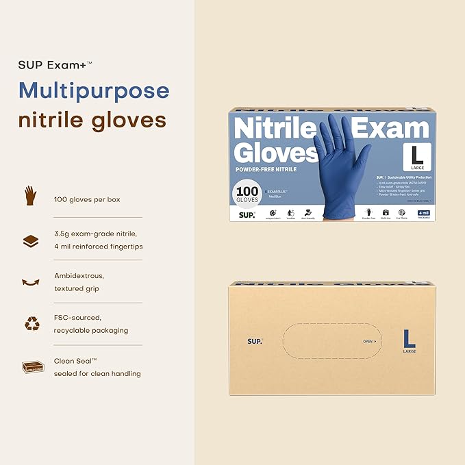 SUP Nitrile Exam Gloves, Powder-Free Latex-Free Food Safe Disposable Glove for Medical Lab Cooking Cleaning, Med Blue 1000 Ct