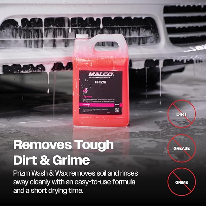 Malco Prizm Car Wash – Hard-Working, High-Foaming Automotive Cleaner/Formulated to Remove Soils and Rinse Away Cleanly/Excellent Cleaning Performance and Value / 1 Gallon (123201)