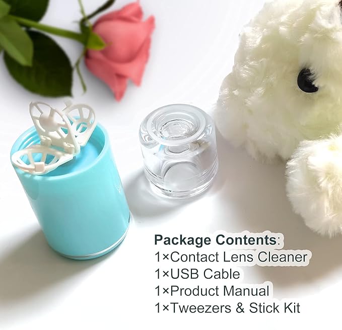 Ultrasonic Contact Lens Cleaner, Intelligent Cleaning Machine for Soft and Contact Lenses, Blue